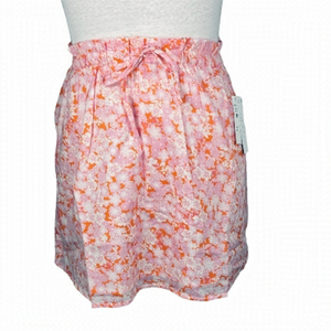 Abound skirt drawstring waist lined aline gauzy coral pink tarry floral size XXS